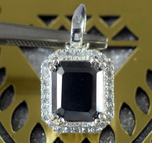 9.03 Ct Emerald Cut Black Diamond Solitaire Certified Wedding Pendant See Video - Picture 1 of 7