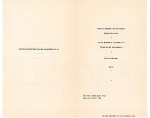 HOTEL TAMANACO INTERCONTINENTAL MENU SCHERING CORPORATION 1956 CARACAS VENEZUELA - Bild 1 von 1
