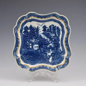 Antique Caughley Porcelain Full Nankin Square Lobed Dessert Dish c.1785 Georgian - Picture 1 of 5