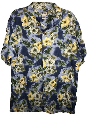 Cherokee Waikiki Wear Mens XL Hawaiian Shirt Blue Floral Short Sleeves Button Up - Image 1 of 3