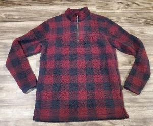 Chaqueta Alpine Sherpa para hombre talla mediana con cremallera 1/4 Pullover Buffalo Plaid Rojo Negro Cuadros - Imagen 1 de 8