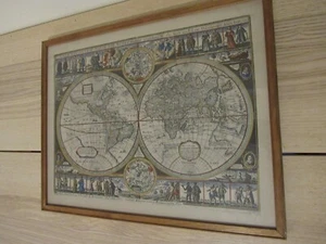 Latin World Map 1670 Hoffman La Roche M1 Series Antique Cavallini Style Framed - Picture 1 of 9