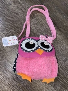 Claire’s Club Pink Lush Owl Crossbody Purse Navy Polka Dot Orange Bow - Picture 1 of 3