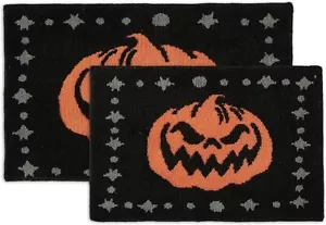 Halloween Bathroom Rugs Sets 2 Pc Halloween Pumpkin-Style Bath Mats for Bathr... - Picture 1 of 1