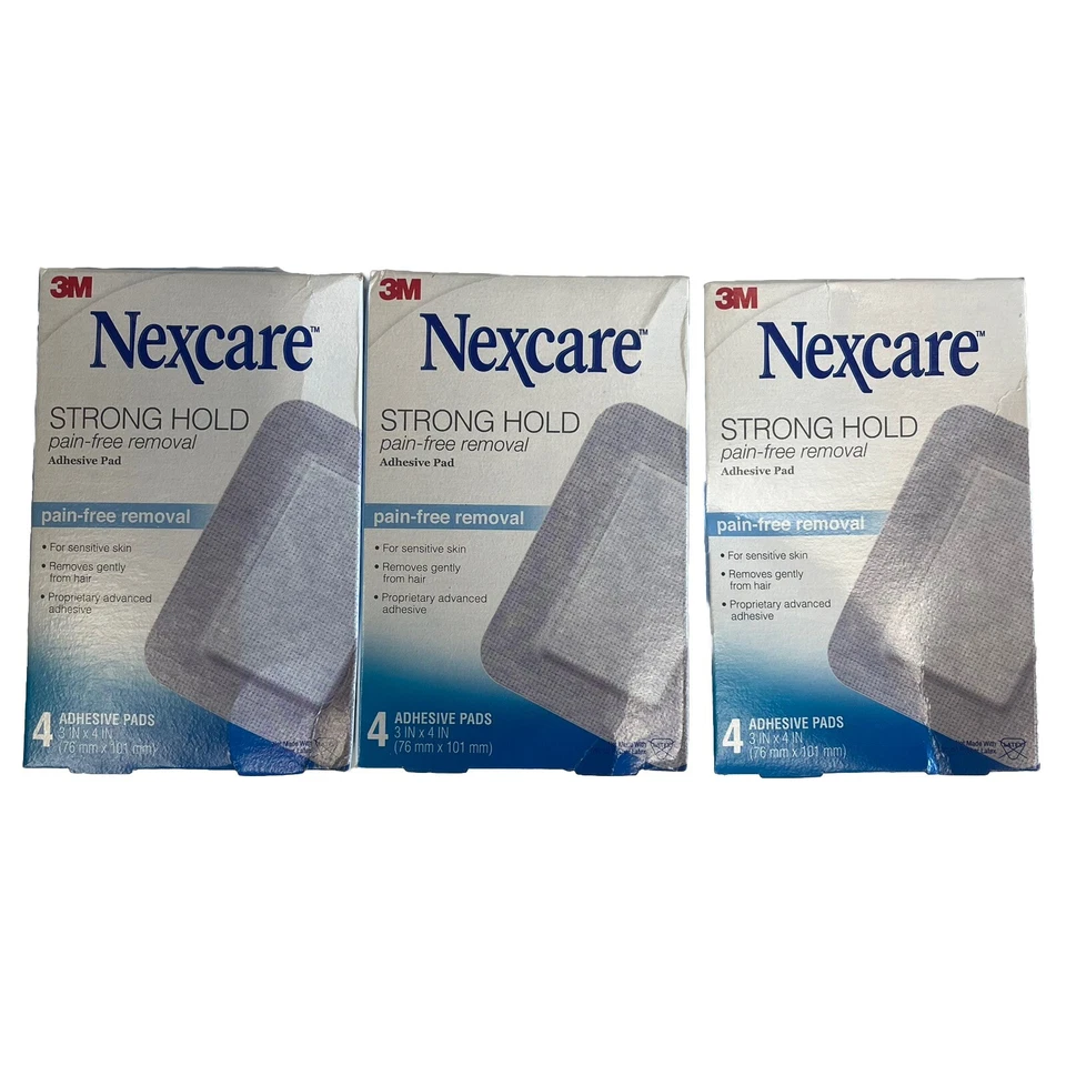 Almohadilla Adhesiva Nexcare STRONG HOLD, Eliminación Sin Dolor 4ct CAJA X 3, 12 ALMOHADILLAS EN TOTAL Foto 1 de 4