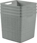 Jute decorative plastic organizer and storage basket, large cube, gray, set of 4