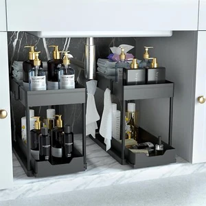 Bathroom Cabinet Organizer, 2 Tier Sliding Cabinet Basket Organizer - Picture 1 of 9
