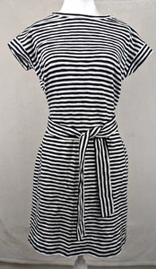 New J.Crew sz XS Tie Waist Knit Sheath Dress black & white stripes ss 4280 - Picture 1 of 4