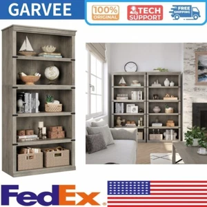 5 Tier Bookcase Farmhouse Book Shelf with Storage Open Display Bookshelves NEW - Picture 1 of 10