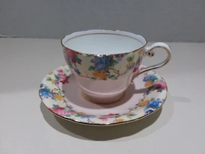 Ansley Teetasse & Untertasse Rosa Mehrfarbig Floral Gold Vintage Made In England - Bild 1 von 6