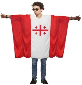 Adults Georgia National Flag Sports Supporters Patriotic Poncho Fancy Dress - Picture 1 of 1