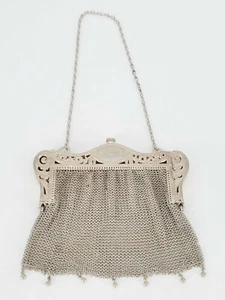 Antica borsa a mano in rete in argento sterling borsa a tracolla ZC2-30 - Foto 1 di 12