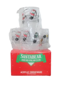 *RARE* VINTAGE 80's 90's Marshall Field's Santa Bear Acrylic 14 oz Glasses NOB - Picture 1 of 4