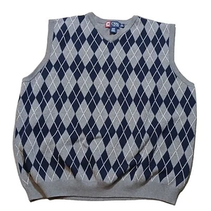 Chaps Mens Argyle Sweater Vest Gray Blue Vneck Ribbed Hem Size XL - Picture 1 of 6