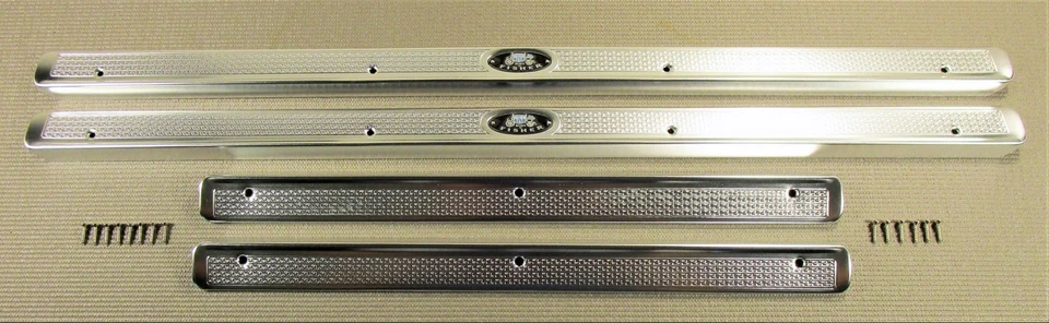 1955-1957 CHEVROLET BEL AIR 4 DOOR SEDAN WGN INTERIOR SILL PLATES W/FISHER LOGO - Image 1 of 4