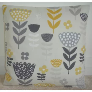 16" Cushion Cover Tulip Flowers Scandinavian Ochre Grey Mustard Yellow Nordic - Picture 1 of 1