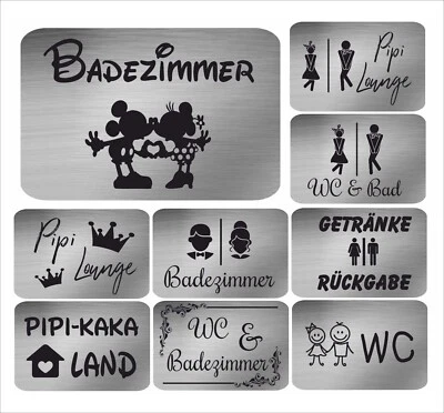 Schild WC Badezimmer Toilette Gäste WC selbstklebend Gravur / graviert - Nickel
