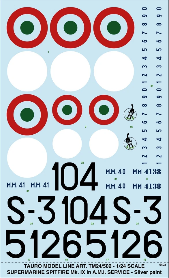 TAURO MODEL TM24/502 SPITFIRE MK.IX ITALIAN VERSION (SILVER) SCALA 1:24 - Immagine 1 di 3