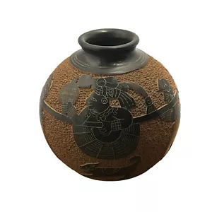 Kunstkeramik Nicaragua San Juan De Oriente Vintage handgefertigte Vase Maya-Dekoration - Bild 1 von 17