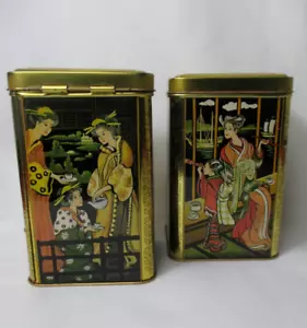Vintage Tee Blechdosen Container mit Geisha Motiven 2 Stück West Germany - Bild 1 von 8