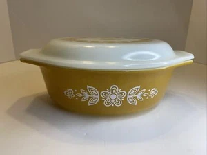 Vintage Pyrex Butterfly Gold ~ 1 1/2 qt Oval Baking Dish/ Casserole (043) w/ Lid - Picture 1 of 19