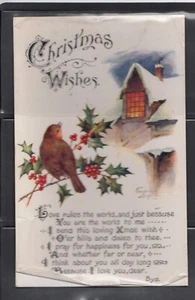 UNITED KINGDOM - Vintage Post Card 1920-th England - CHRISTMAS Bird, Holly Berry - Picture 1 of 2