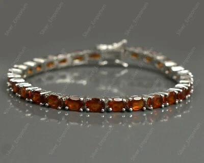 Brazalete de boda de tenis de plata de ley 925 con piedras preciosas de granate de hessonita natural  Foto 1 de 4