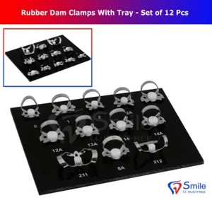12 Pcs Endodontic Rubber Dam Clamps Dental Instrument With Black Tray - Smile UK - Picture 1 of 4
