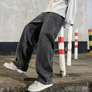 Mens Denim Skater Jeans Big Size Hem Baggy Loose Trousers Wide Leg Pants S-3XL - Picture 1 of 11