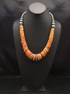 Stachelige Auster abgestuft Navajo Sterlingsilber Perlen Halskette 23" 03085 - Bild 1 von 12