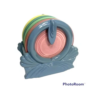 Fiesta Coaster Set 5 Pc Blue Wood with Ceramic Inserts by Copco New In Box - Picture 1 of 7