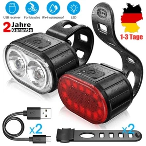 LED USB Fahrrad Licht Set Beleuchtung Set AKKU Scheinwerfer Rücklicht Lampe - Bild 1 von 15