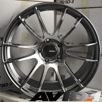 19x8.5 5x114.3 35 OFFSET AVID.1 AV-20 HYPER BLACK 12 SPOKE SPORT WHEELS SET OF 4 - Image 1 of 4