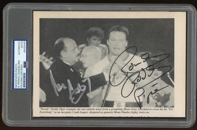 Rowdy Roddy Piper + Mean Gene Okerlund PSA/DNA Dual Auto Signed 6x8 465 - Image 1 of 2