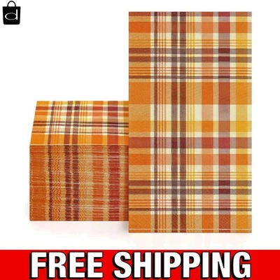 100件装3层秋季餐巾纸-秋季格子宾客毛巾感恩节派对 — 第 1/4 张图片