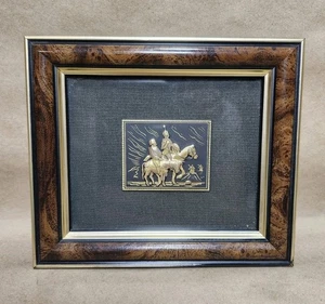 Vintage Damaszener Toledo Spanien 24kt Gelb 18kt Grüngold Don Quijote Sancho gerahmt - Bild 1 von 11