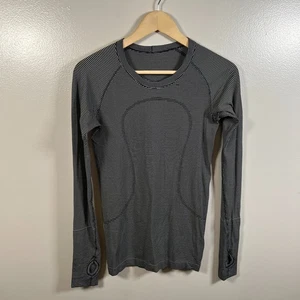 Lululemon Swiftly Tech Langarm Rundhalsausschnitt Shirt Größe 6 schwarz Tempo Streifen aktiv - Bild 1 von 7