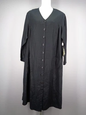 Maxi Vestido FLAX Negro Botón Talla 2G (22-24) Lagenlook Minimalista Nuevo Foto 1 de 4