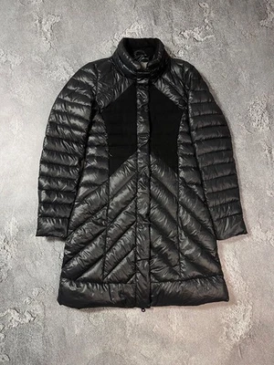 Duvetica 女式黑色鹅绒绗缝夹克黑色长派克大衣 40 码 — 第 1/4 张图片