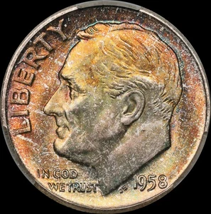 Toned 1958 Roosevelt Dime CAC MS67 Witter Brick Signed By Seth Chandler - Bild 1 von 4