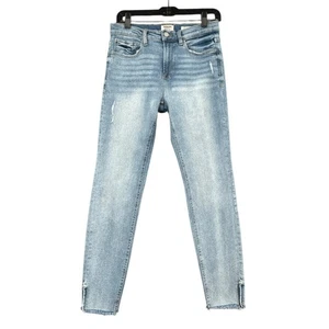 Pantalones de mezclilla ajustados Kensie lavado claro desgastados dobladillo crudo bolsillos delanteros talla 8 29 - Imagen 1 de 10