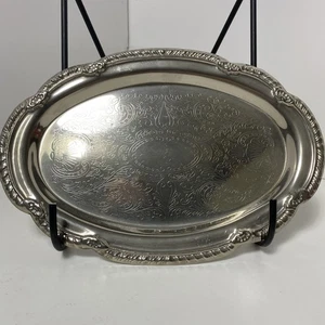 Vintage Irvinware Engraved Chrome Serving Tray Mid Century EUC 9.5” X 6.5” - Picture 1 of 8