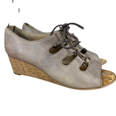 Sandalias de cuña Latigo para mujer de cuero malva punta abierta con cordones zapatos sombra talla 6,5 Foto 1 de 4