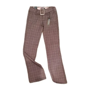 NWT VINTAGE Y2K Clash Brown Pink Plaid Pants Wide Leg Deadstock Prep Academia Sm - Picture 1 of 7