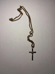 Gelbgold plattiert Kruzifix Anhänger & 12" Kette Halskette - Bild 1 von 5