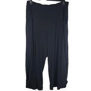 Lisa Bayne Wide Leg Crop Pants Pull-on Stretch Womens XL Black Lagenlook - Picture 1 of 9