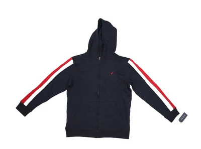 Nautica Hoodie Sweatshirt Boys Large 14/16 Navy Full Zip Red Stripe Youth Jacket - Image 1 of 4