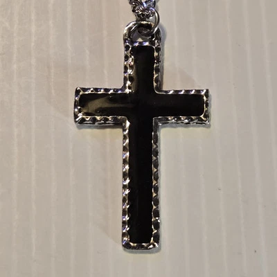 BL. CRUZ/DIA. COLLAR CADENA BORDILLO ACERO INOXIDABLE 18"-24" COLGANTE PELTRE CORTADO Foto 1 de 4