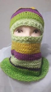 Handgefertigte Strick bunte Sturmhaube Kapuze Skimaske Winter Unisex Acryl Mütze - Bild 1 von 6