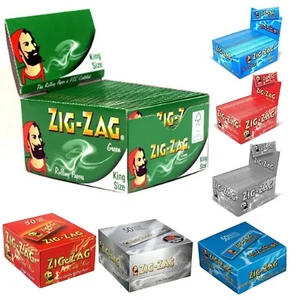 ZIG ZAG SLIM KING SIZE SILVER GREEN RED BLUE ROLLING PAPERS-FULL BOX 50 BOOKLETS - Picture 1 of 5